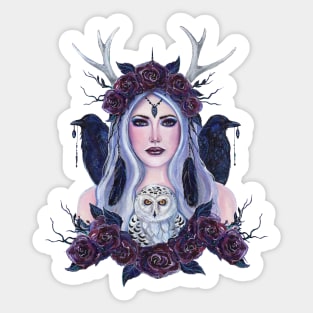 Jaylah goddess with ravens by Renee Lavoie Sticker